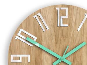 Dřevěné nástěnné hodiny SLIM Bílo-mentolové
