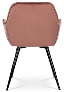 Jídelní židle, potah strorůžová sametová látka, kovová 4nohá podnož, černý lak DCH-421 PINK4