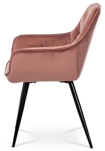 Jídelní židle, potah strorůžová sametová látka, kovová 4nohá podnož, černý lak DCH-421 PINK4