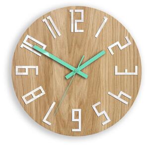 Dřevěné nástěnné hodiny SLIM Bílo-mentolové