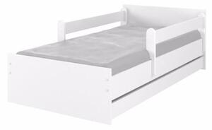 Dětská postel Max XXL bez potisku 200x90 cm - Bílá - 1x krátká + 1x dlouhá zábrana bez šuplíku