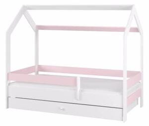 Dětská postel Domeček 160x80 cm Bílá + Růžová - Se šuplíkem