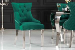 Designová židle Queen Lví hlava smaragdově-zelený samet