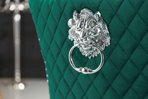 Designová židle Queen Lví hlava smaragdově-zelený samet
