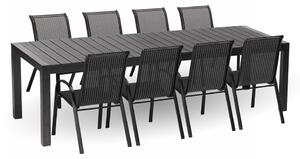 IWHome Jídelní set rozkládací GRANADA XXL antracit + 8x židle VALENCIA černá