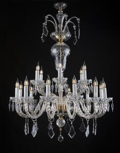 18-ti ramenný vysoký křišťálový lustr s velkými plochými křišťálovými ověsy a špičatými kapkami ve stylu Swarovski L117-12+6-03-SH-Pb-tall