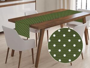 Biante Dekorační běhoun na stůl Leona LN-023 Bílé puntíky na olivově zeleném 20x120 cm