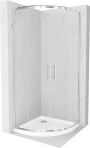 Mexen Rio, čtvrtkruhový sprchový kout s posuvnými dveřmi 90 x 90 cm, 5mm čiré sklo, chromový profil + bílá sprchová vanička, 863-090-090-01-00-4110