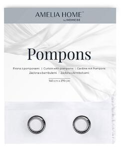 AmeliaHome Záclona Pompons Eyelets bílá, 140 x 250 cm