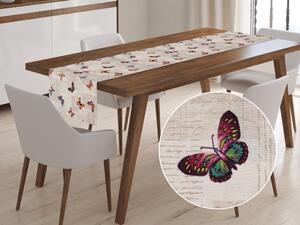 Biante Dekorační běhoun na stůl Leona LN-006 Motýlci na béžovém 20x120 cm
