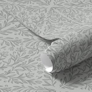 Tapety Botanický damašek ve světle šedé barvě s jemným obrysem, Tapety květiny, a00815v2 : uwalls.cz