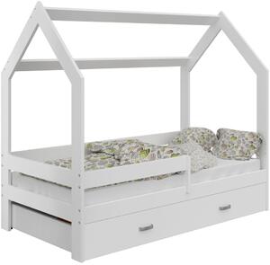 Dětská postel Domek 80x160 cm D3, rošt ZDARMA - bílá, zábrana: bílá, úlož. prost: bílá, matrace: bez matrace