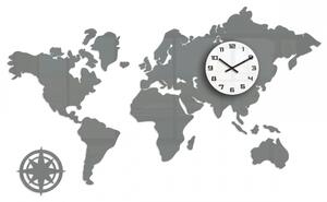 ModernClock 3D nalepovací hodiny Mapa světa šedé
