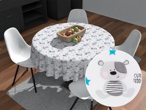 Biante Dětský bavlněný kulatý ubrus Sandra SA-023 Medvídci Teddy a tyrkysové hvězdičky Ø 100 cm