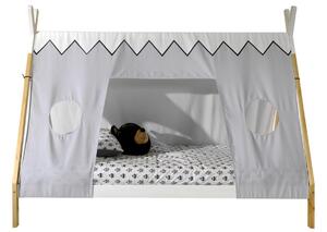 Borovicová postel Vipack Tipi 90 x 200 cm se zástěnou a vyšší podnoží