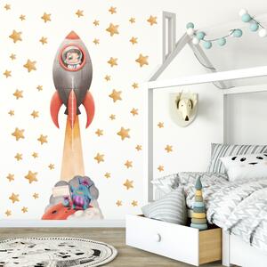 Růstový metr na zeď pro děti - Raketa do vesmíru