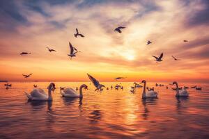 Samolepící tapeta labutě v jezeře