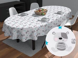 Biante Dětský bavlněný oválný ubrus Sandra SA-023 Medvídci Teddy a tyrkysové hvězdičky 60x100 cm