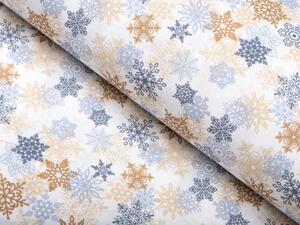 Vánoční dekorační látka PML-041 Modrošedé a béžové vločky - šířka 150 cm
