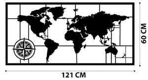 Wallexpert Dekorativní kovový nástěnný doplněk World Map Metal Decor 7, Černá