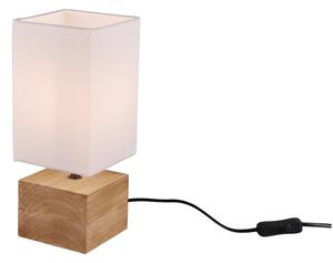 Trio Leuchten R50171030 WOODY - Moderní stolní lampička s dřevěným podstavcem 1 x E14, 30cm (Stolní lampička se dřevěným podstavcem a bílým textilním stínidlem)