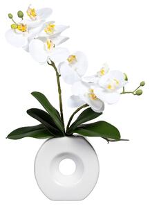 Orchidej bílá ve váze, 35cm (Umělá květina)