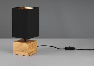 Trio Leuchten R50171080 WOODY - Moderní stolní lampička s dřevěným podstavcem 1 x E14, 30cm (Stolní lampička se dřevěným podstavcem a černým textilním stínidlem)