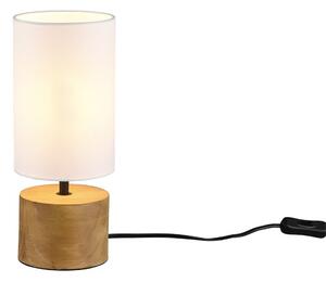 Trio Leuchten R50171930 WOODY - Moderní stolní lampička s dřevěným podstavcem 1 x E14, 30cm (Stolní lampička se dřevěným podstavcem a bílým textilním stínidlem)