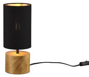 Trio Leuchten R50171980 WOODY - Moderní stolní lampička s dřevěným podstavcem 1 x E14, 30cm (Stolní lampička se dřevěným podstavcem a černým textilním stínidlem)