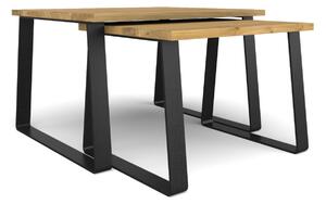 Konferenční stolky - set Slavík větší a menší Typ a sukovitost dřeva: Dub sukovitý/rustikální (0 Kč), Barva kovových nohou: Černá mat - RAL 9005 (0 Kč), Varianty velikostí stolů (D x Š x V): 50x50x45 a 65x65x50 (cm)