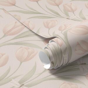 Tapety Pastelové tulipány s vážkami na růžovém pozadí, Tapety květiny, a00876 : uwalls.cz