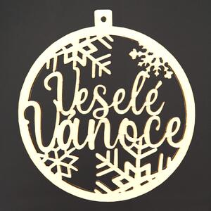 AMADEA Dřevěná ozdoba kolečko - Veselé Vánoce, 6 cm, český výrobek