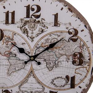 Nástěnné dřevěné hodiny s mapou světa 34 cm (Clayre & Eef)