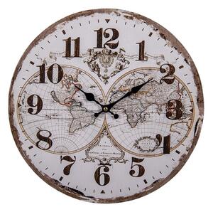 Nástěnné dřevěné hodiny s mapou světa 34 cm (Clayre & Eef)