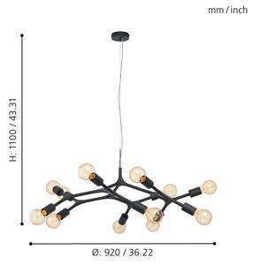 Eglo 98347 - Lustr na lanku BOCADELLA 12xE27/60W/230V