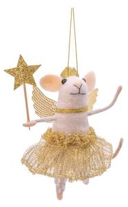 Textilní ručně vyrobená vánoční ozdoba 10 cm Fairy Mouse with Wand – Sass & Belle