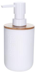 DekorStyle Bílý zásobník na tekuté mýdlo s bambusovým víčkem