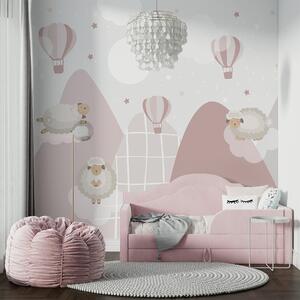 Fototapety Spící ovce na růžových horách, Fototapety dětské, w04932 : uwalls.cz
