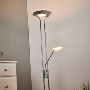 Aras - LED stojací lampa s lampičkou na čtení, chrom