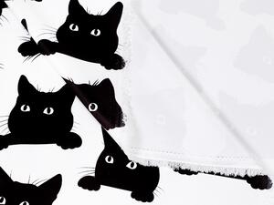 Zatemňovací látka Dimout BK-019 Černé kočky na bílém - šířka 140 cm
