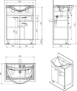 Aqualine KERAMIA FRESH umyvadlová skříňka, 1 zásuvka, 60, 6x74x34 cm, bílá 50064A