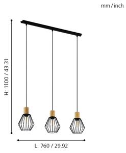 Eglo 44094 - Lustr na lanku PALMORLA 3xE27/60W/230V