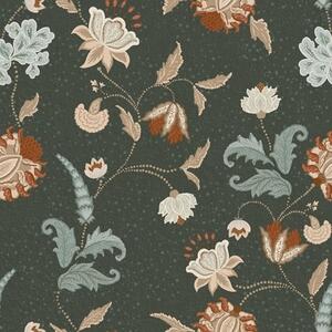 Tapety Tmavě zelené pozadí s ozdobnými květinami a listy, Tapety květiny, a01086 : uwalls.cz