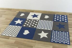 Balta Dětský kusový koberec KIDS 533914/54915 Srdce Hvězdy šedý modrý Rozměr: 120x170 cm