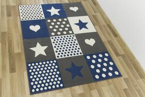 Balta Dětský kusový koberec KIDS 533914/54912 Srdce Hvězdy šedý modrý Rozměr: 100x150 cm