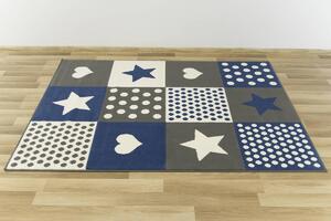 Balta Dětský kusový koberec KIDS 533914/54915 Srdce Hvězdy šedý modrý Rozměr: 160x225 cm