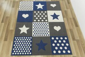 Balta Dětský kusový koberec KIDS 533914/54915 Srdce Hvězdy šedý modrý Rozměr: 120x170 cm