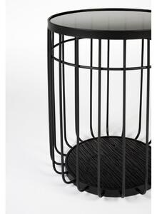 Černý odkládací stolek se skleněnou deskou White Label Lance, ø 35 cm