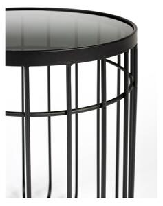 Černý odkládací stolek se skleněnou deskou White Label Lance, ø 35 cm