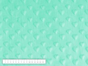 Dětská látka Minky 3D srdíčka MKS-002 Mintová - šířka 150 cm